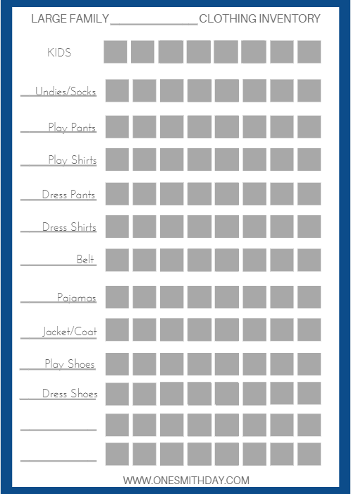 Wardrobe Inventory Chart