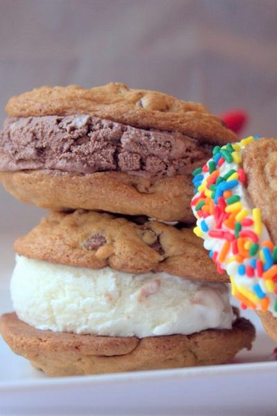 three cookie ice cream sandwiches